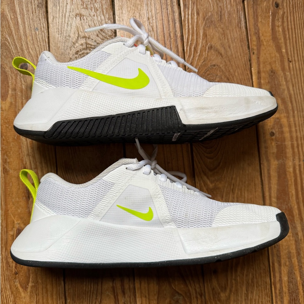 Nike White and Neon Green Women's Sneakers